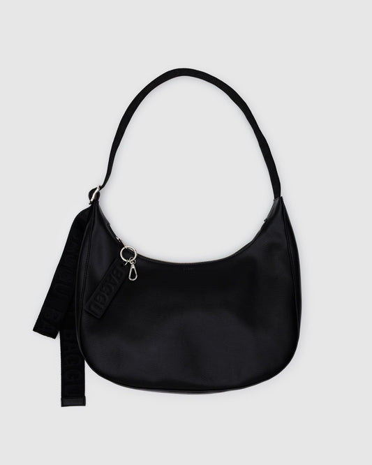 Medium Recycled Leather Crescent Bag Black | Baggu Popular
