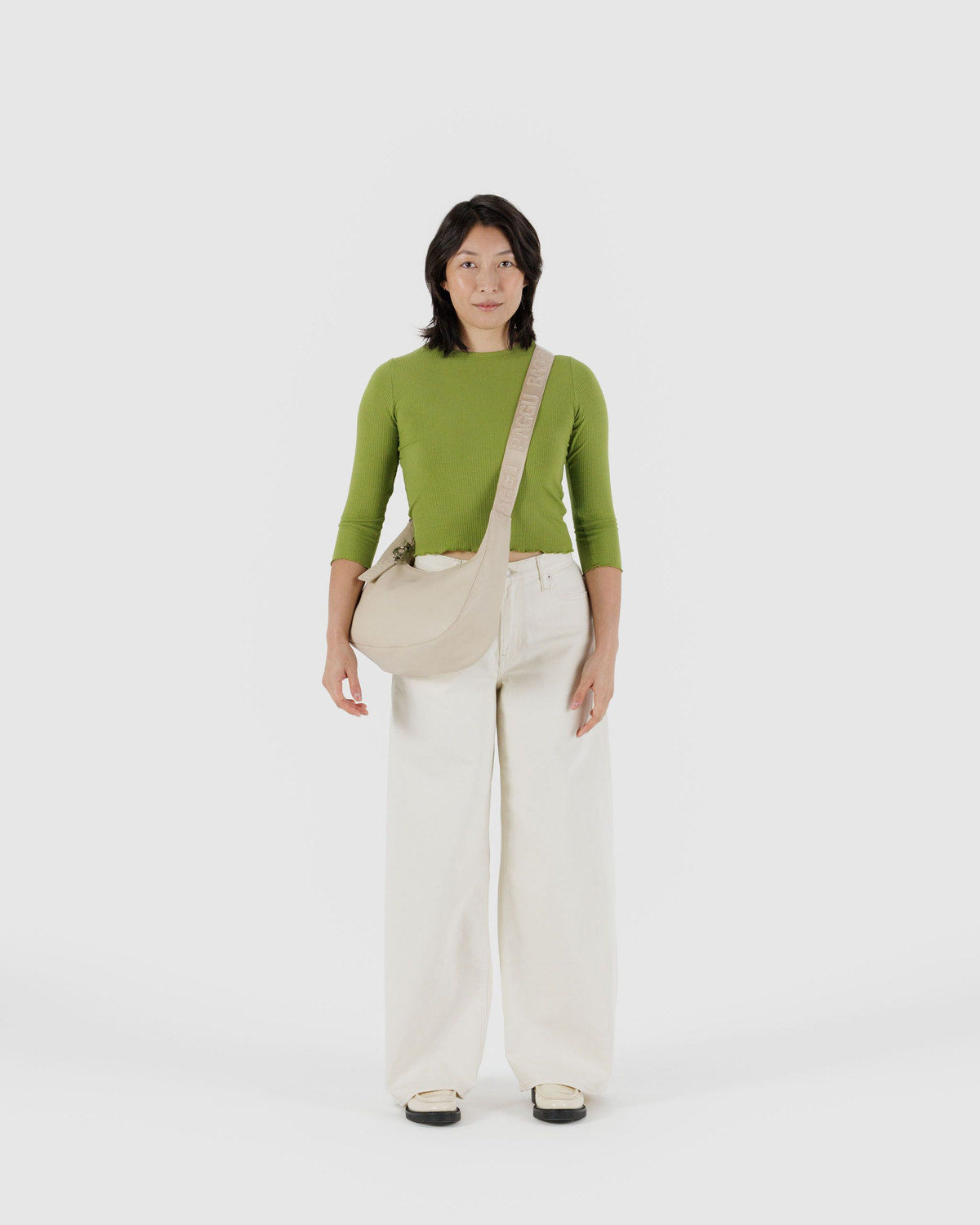 Medium Recycled Leather Crescent Bag Stone | Baggu Special Offer