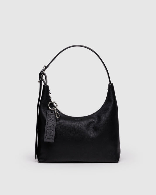 Mini Recycled Leather Shoulder Bag Black | Baggu Classic