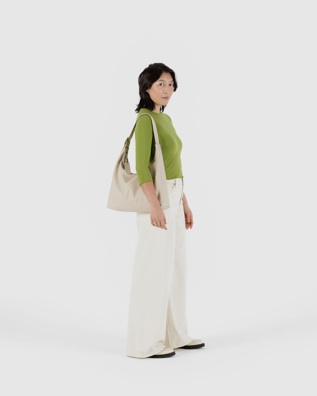 Recycled Leather Shoulder Bag Stone | Baggu Featured