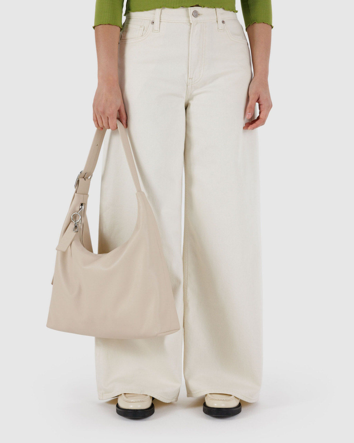Recycled Leather Shoulder Bag Stone | Baggu Featured