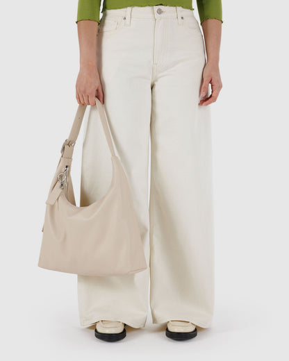 Recycled Leather Shoulder Bag Stone | Baggu Featured