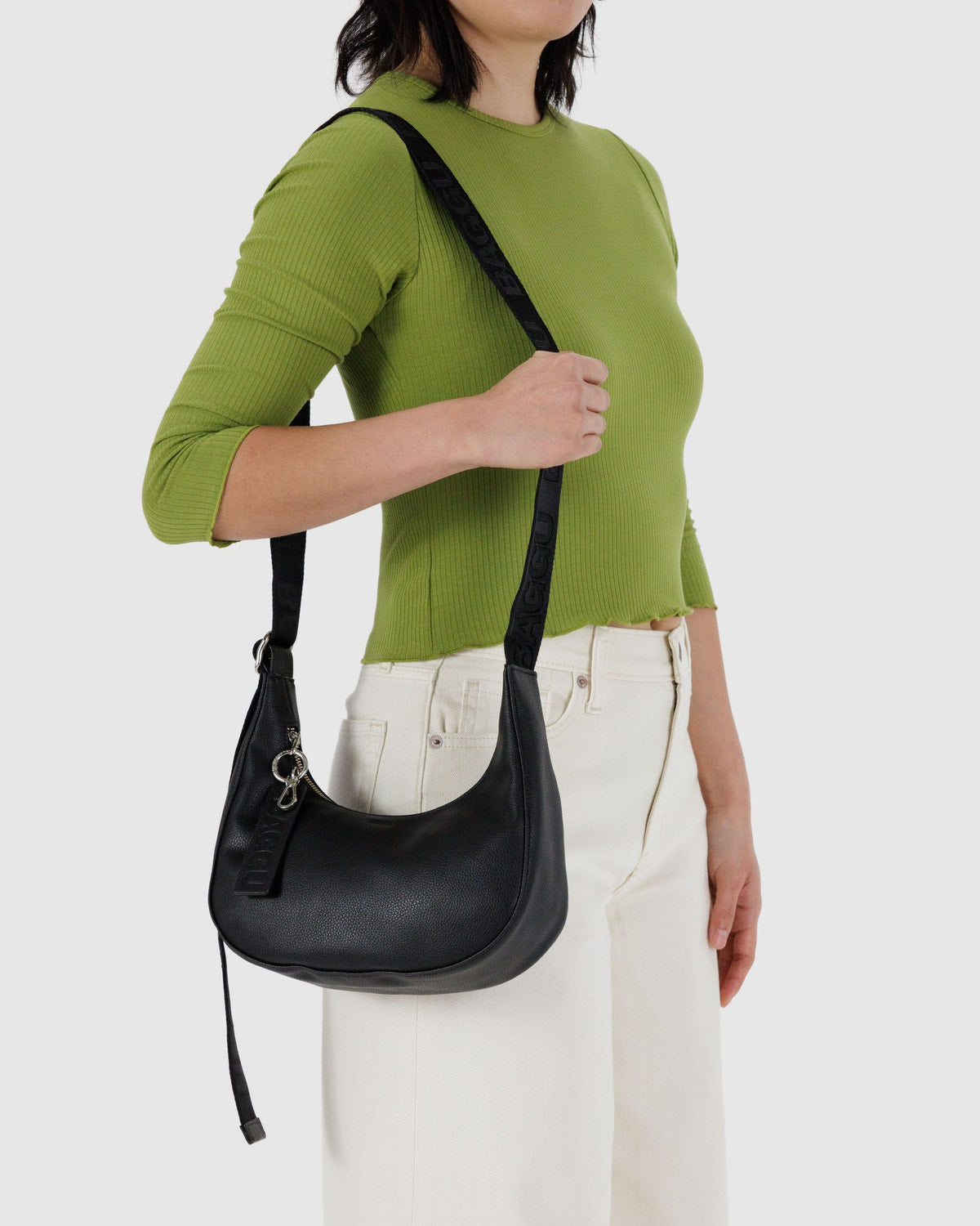 Small Recycled Leather Crescent Bag Black | Baggu Special Offer