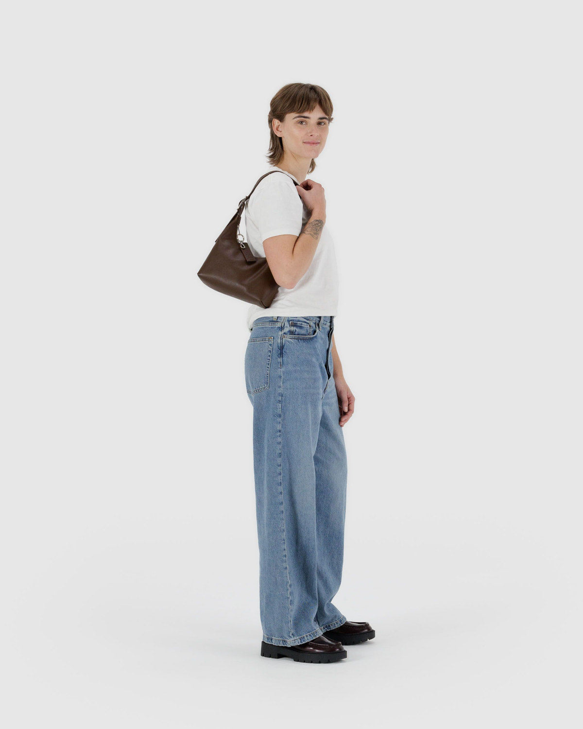 Mini Recycled Leather Shoulder Bag Brown | Baggu Deals