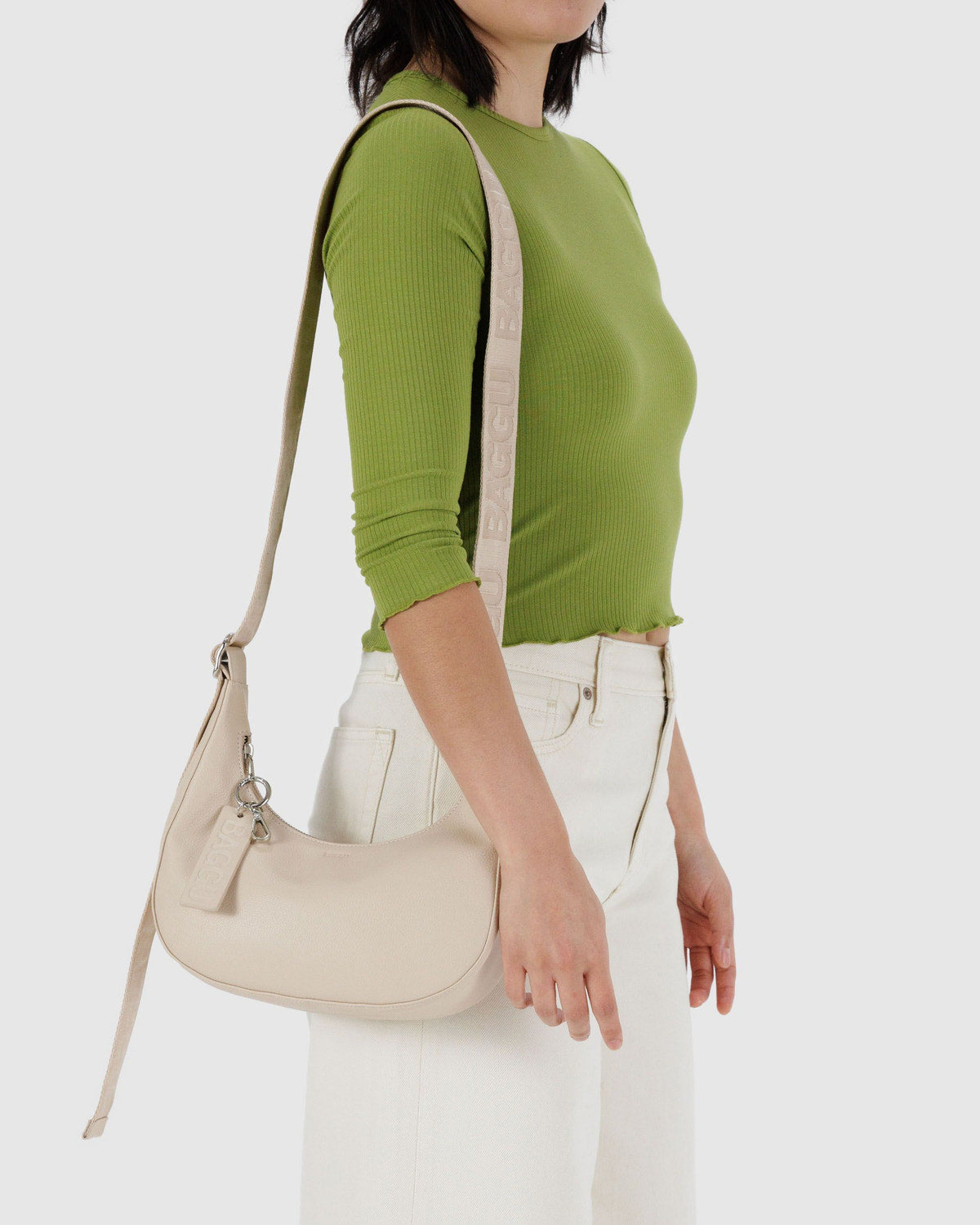 Small Recycled Leather Crescent Bag Stone | Baggu Premium