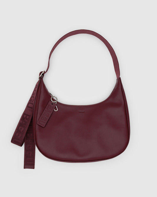 Medium Recycled Leather Crescent Bag Mahogany | Baggu Featured