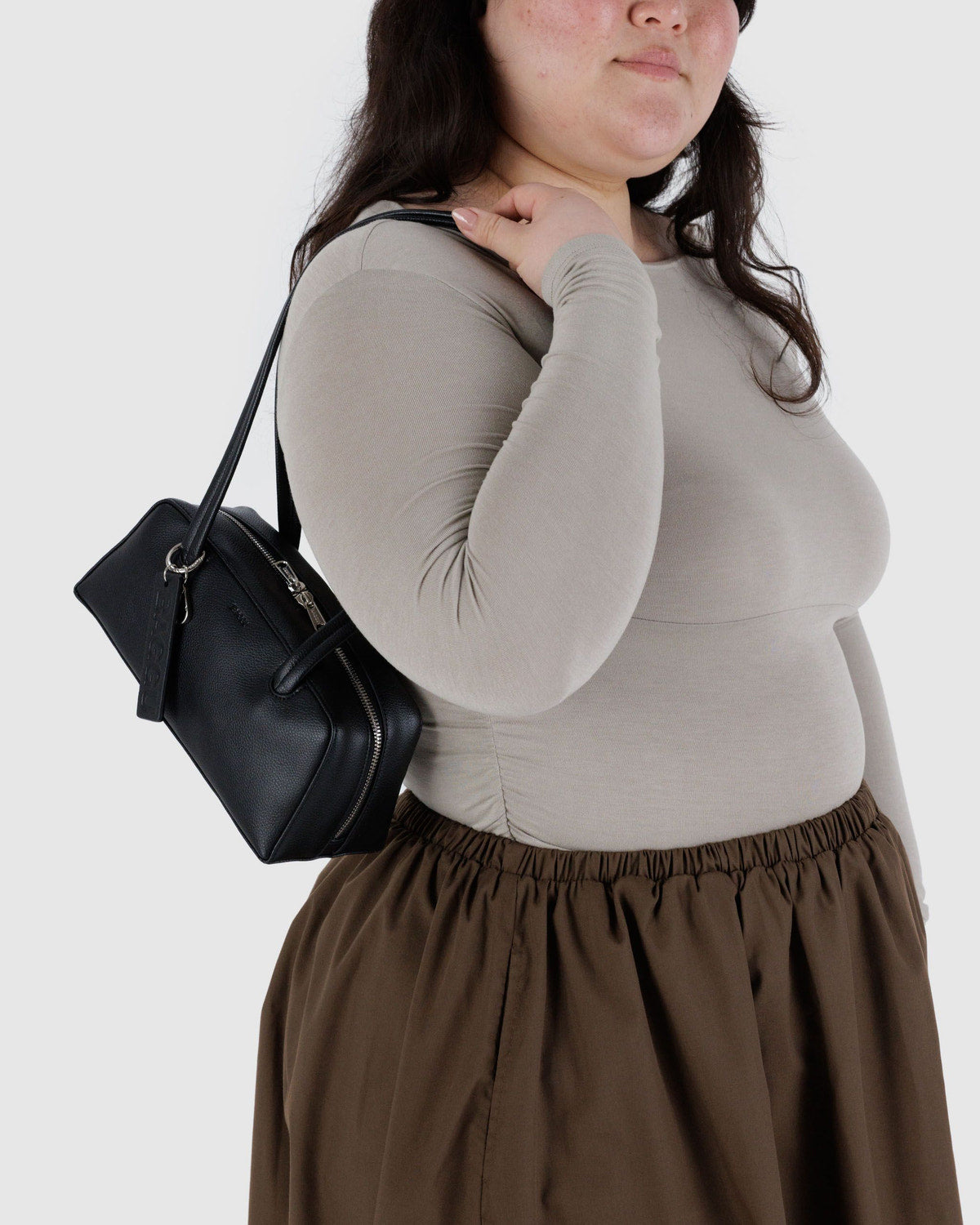 Small Recycled Leather Bowler Bag Black | Baggu Recommended