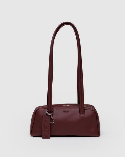 Small Recycled Leather Bowler Bag Mahogany | Baggu Signature