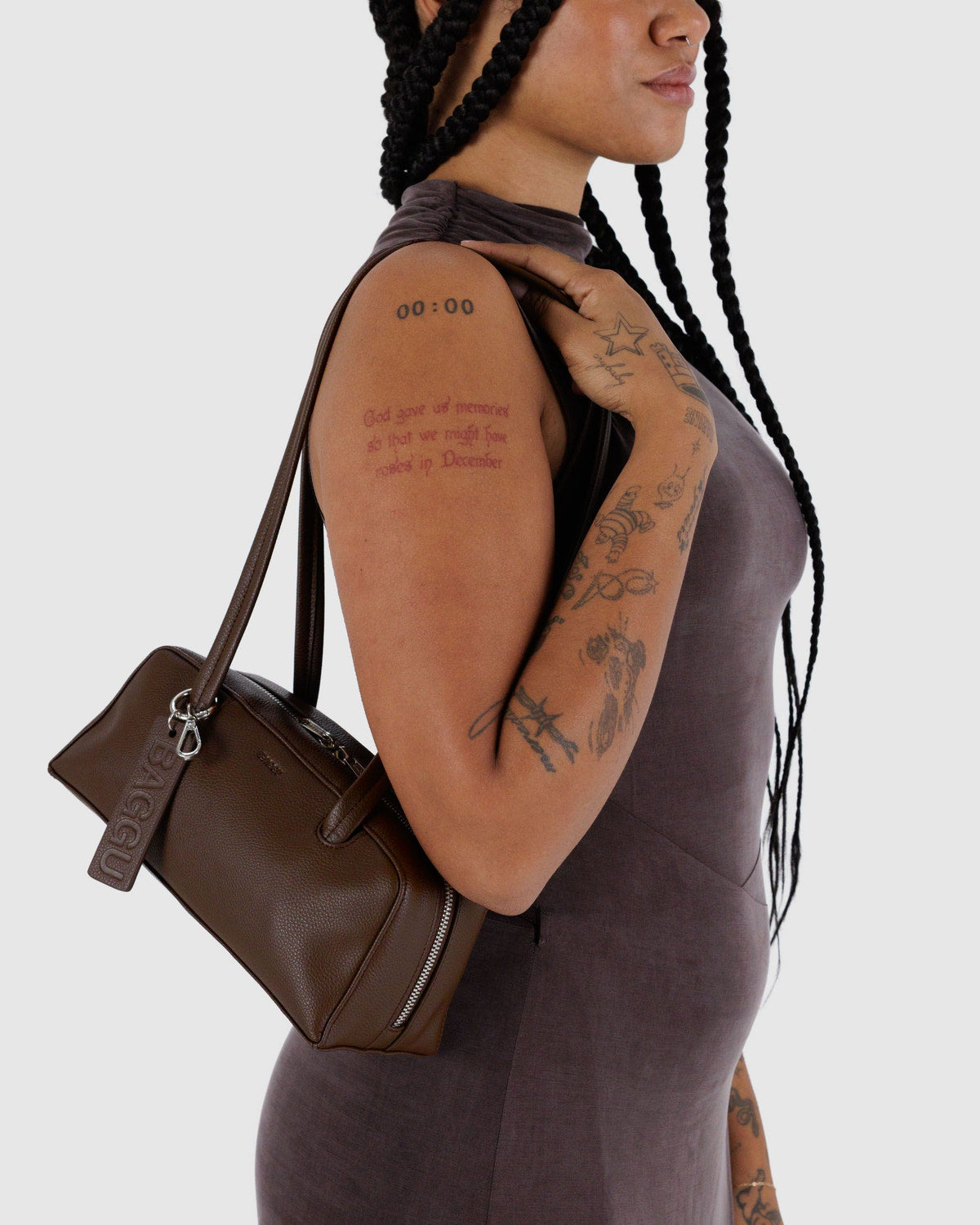 Small Recycled Leather Bowler Bag Brown | Baggu Deals