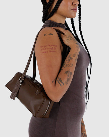 Small Recycled Leather Bowler Bag Brown | Baggu Deals