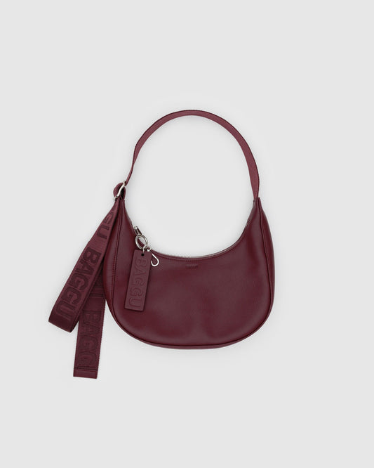 Small Recycled Leather Crescent Bag Mahogany | Baggu Classic