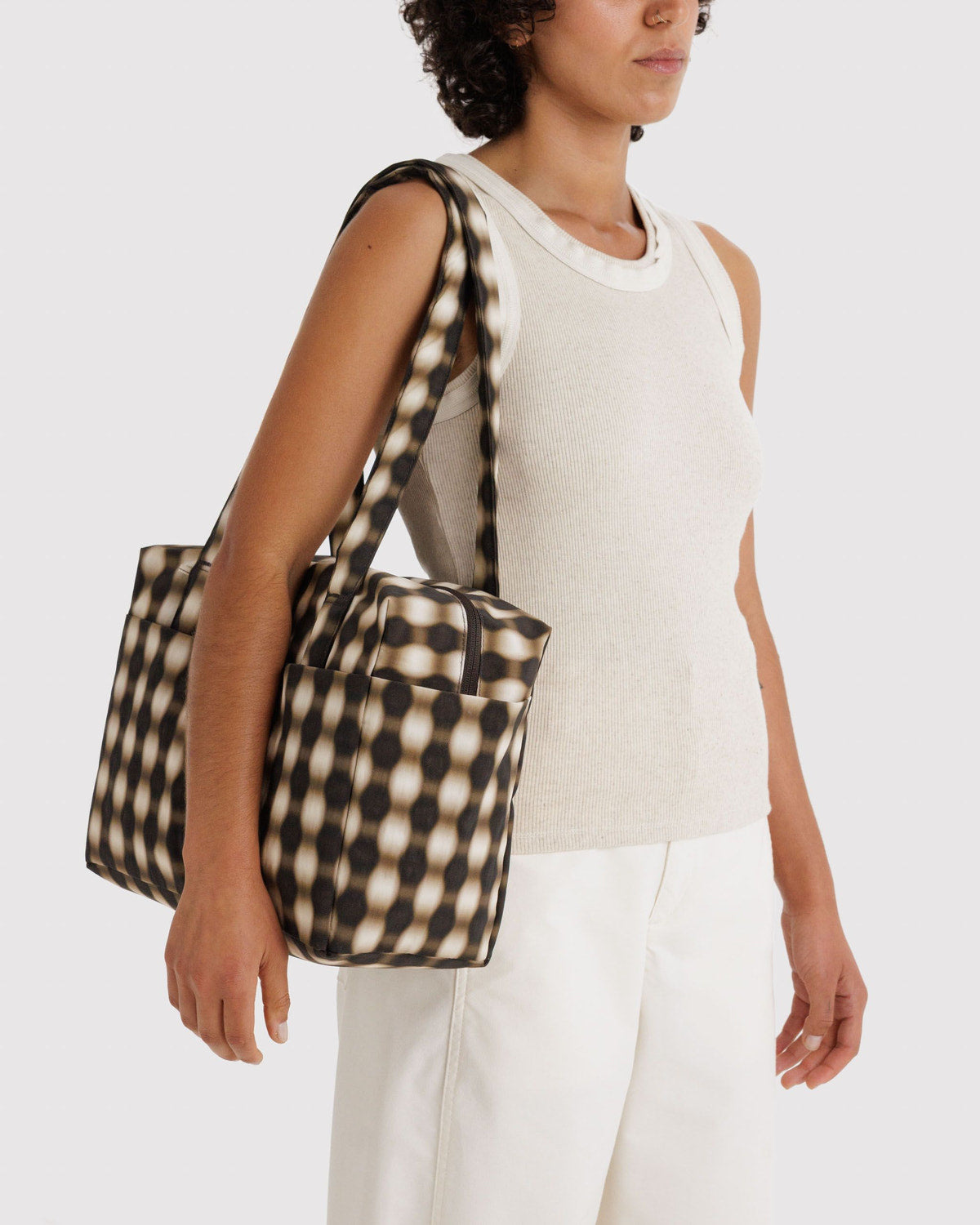 Everyday Cloud Bag Blurred Gingham Brown | Baggu Best Seller