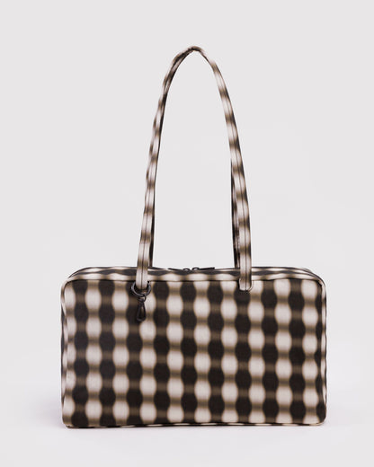 Medium Nylon Bowler Bag Blurred Gingham Brown | Baggu Exclusive