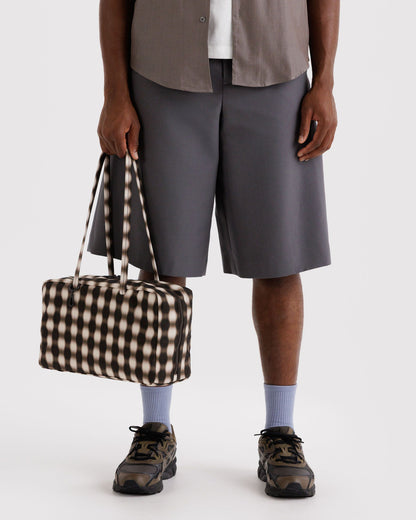 Medium Nylon Bowler Bag Blurred Gingham Brown | Baggu Exclusive