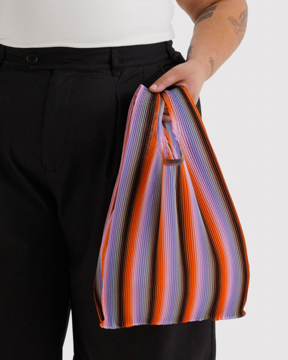 Pleated Baggu Gradient Stripe Poppy & Lilac | Baggu Everyday
