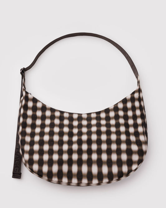 Large Nylon Crescent Bag Blurred Gingham Brown | Baggu Sale