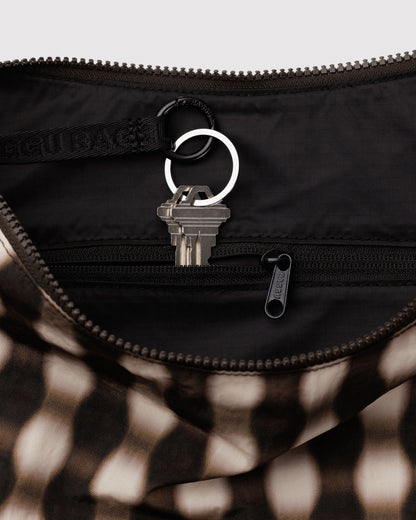 Large Nylon Crescent Bag Blurred Gingham Brown | Baggu Sale