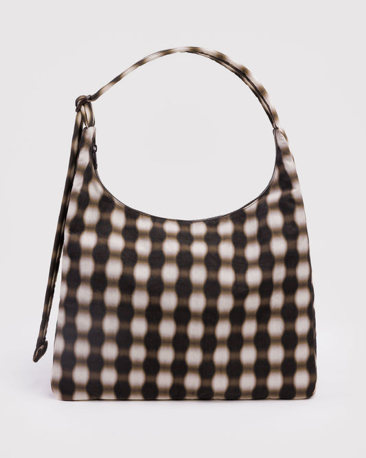 Nylon Shoulder Bag Blurred Gingham Brown | Baggu Exclusive