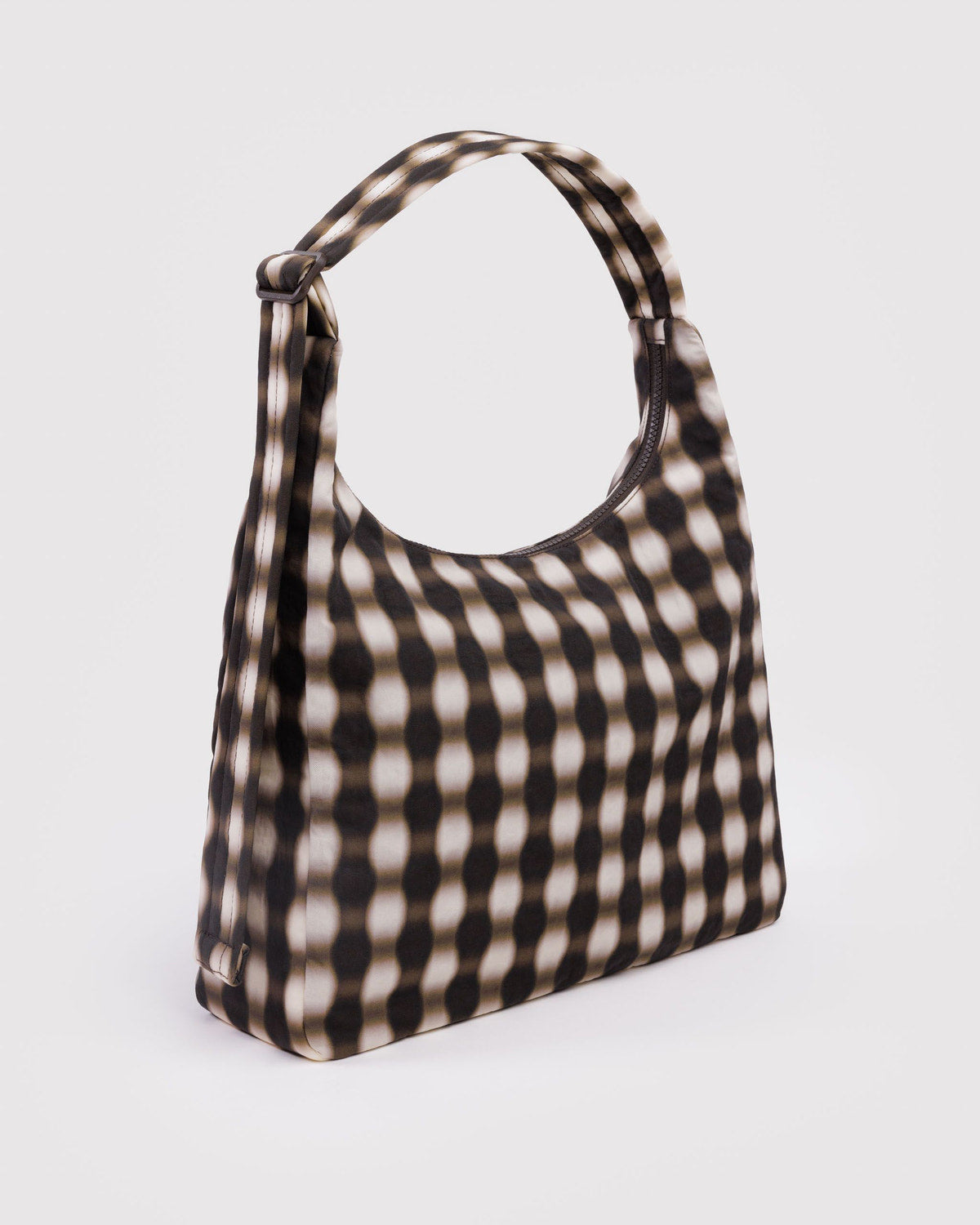 Nylon Shoulder Bag Blurred Gingham Brown | Baggu Exclusive