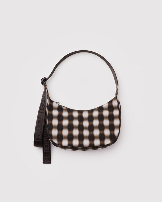 Small Nylon Crescent Bag Blurred Gingham Brown | Baggu Trending
