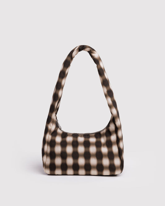 Small Nylon Meringue Bag Blurred Gingham Brown | Baggu Deals