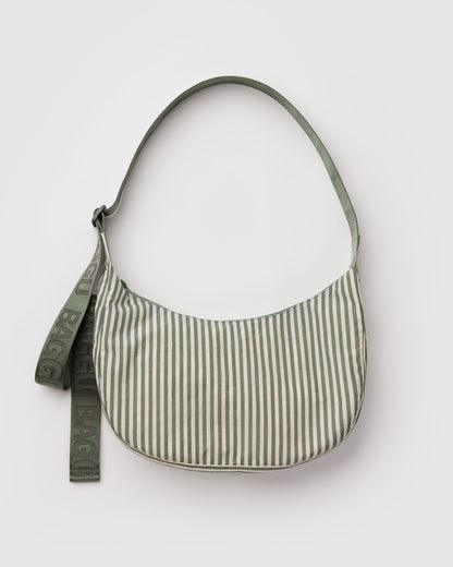 Medium Nylon Crescent Bag Sage Stripe | Baggu Popular
