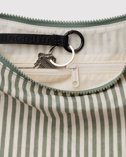 Medium Nylon Crescent Bag Sage Stripe | Baggu Popular