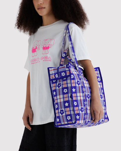 Large Nylon Market Bag Market Plaid Blue | Baggu Smart Buy