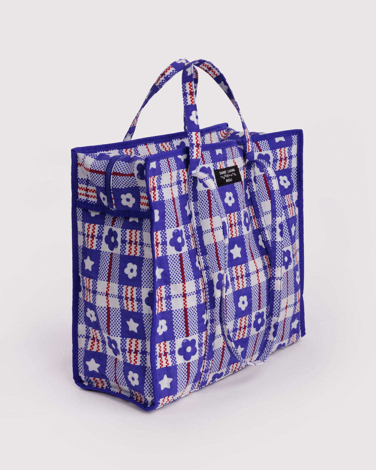 Large Nylon Market Bag Market Plaid Blue | Baggu Smart Buy