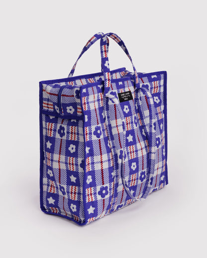 Large Nylon Market Bag Market Plaid Blue | Baggu Smart Buy